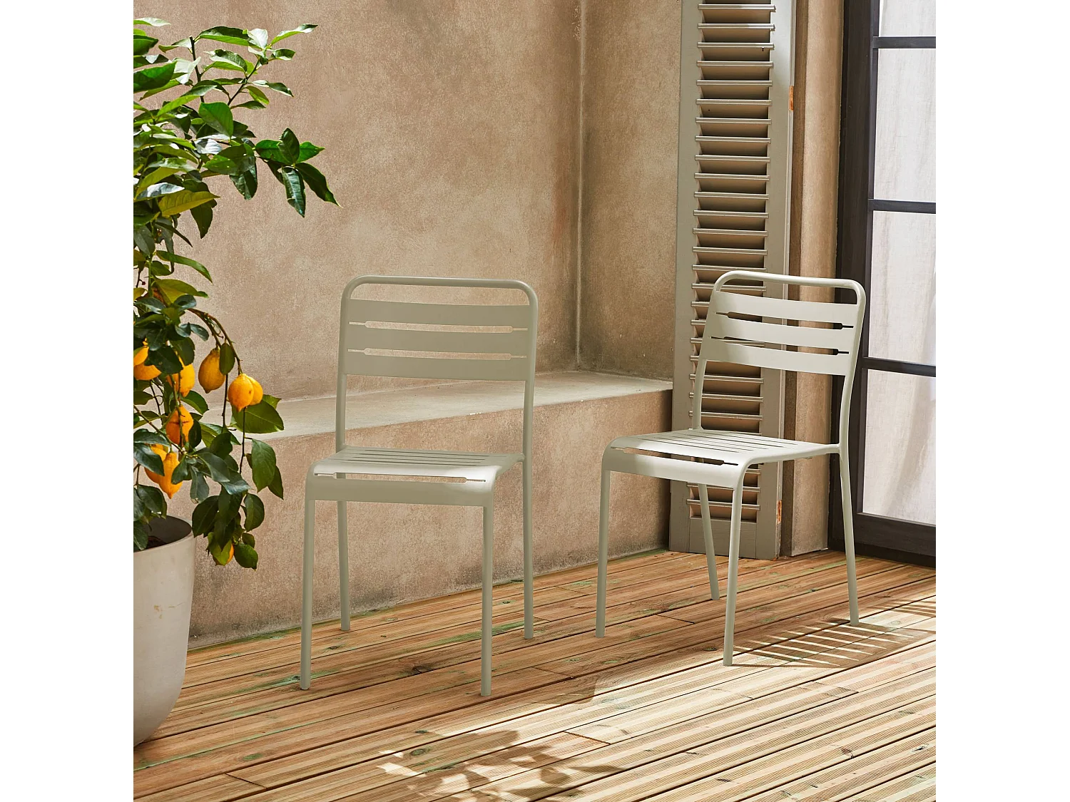 Silla de jardín bistró de acero, set de 2 beige