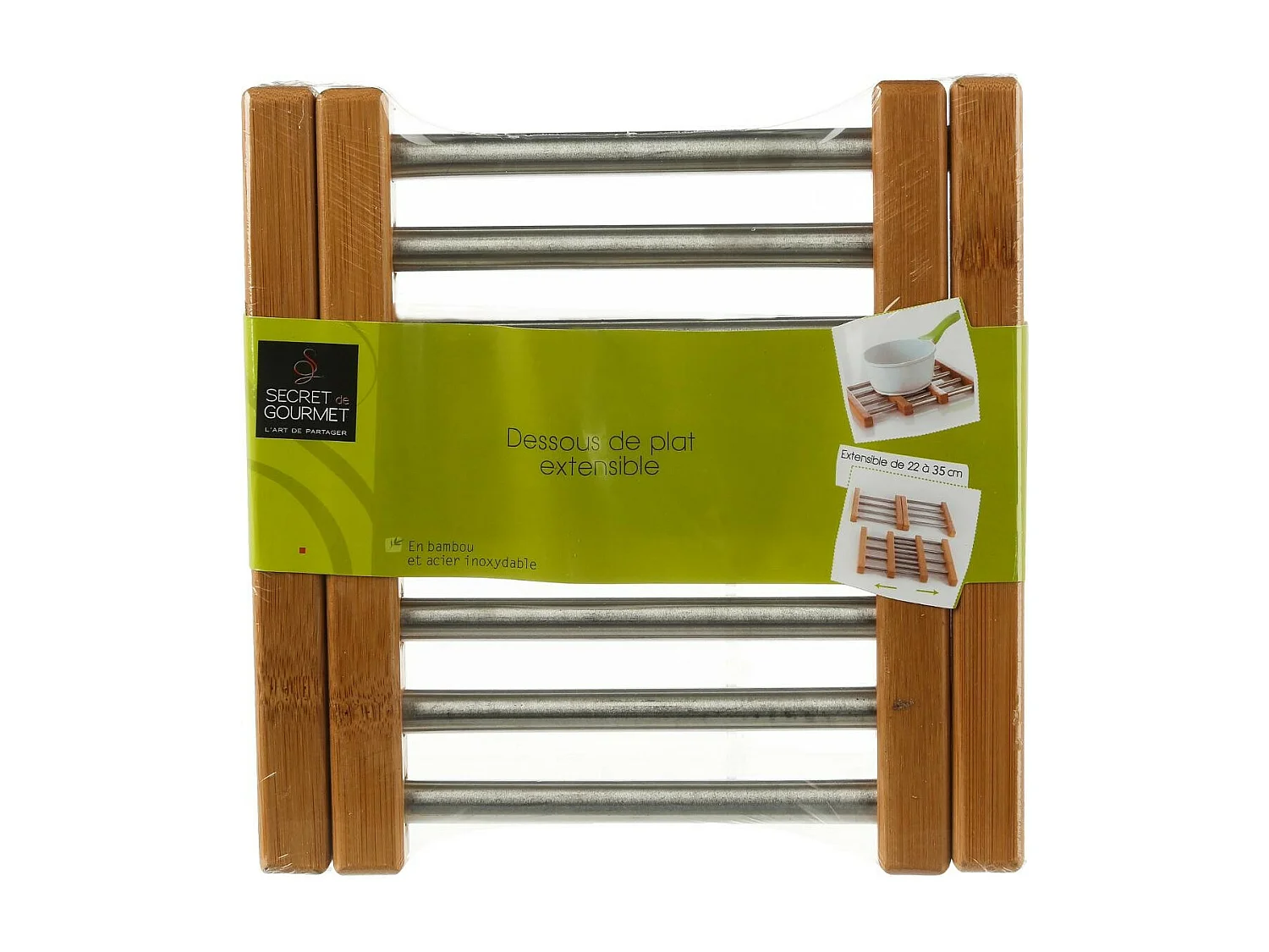 Dessous de Plat Extensible "Bambou & Inox" 35cm Gris