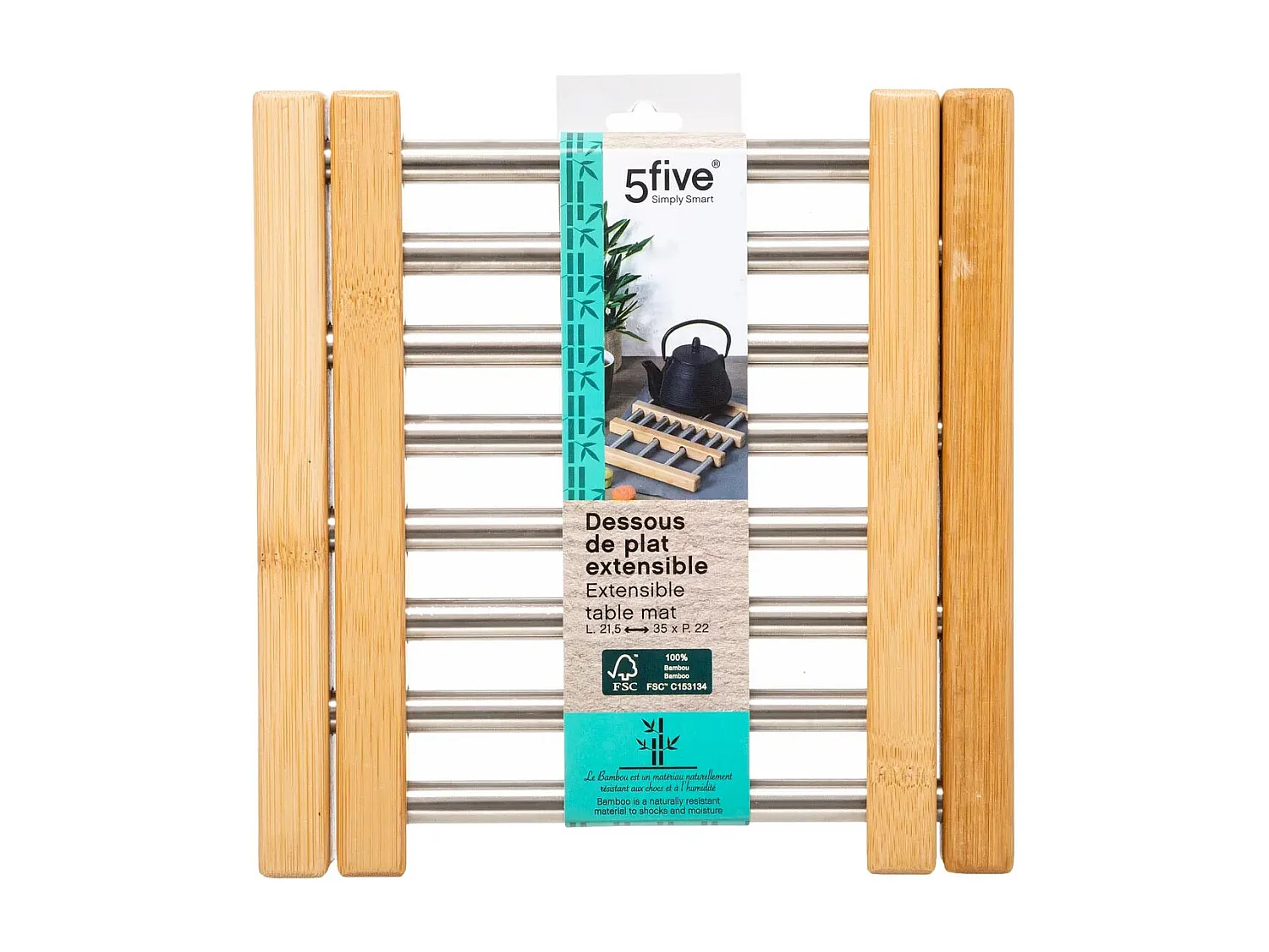 Dessous de Plat Extensible "Bambou & Inox" 35cm Gris