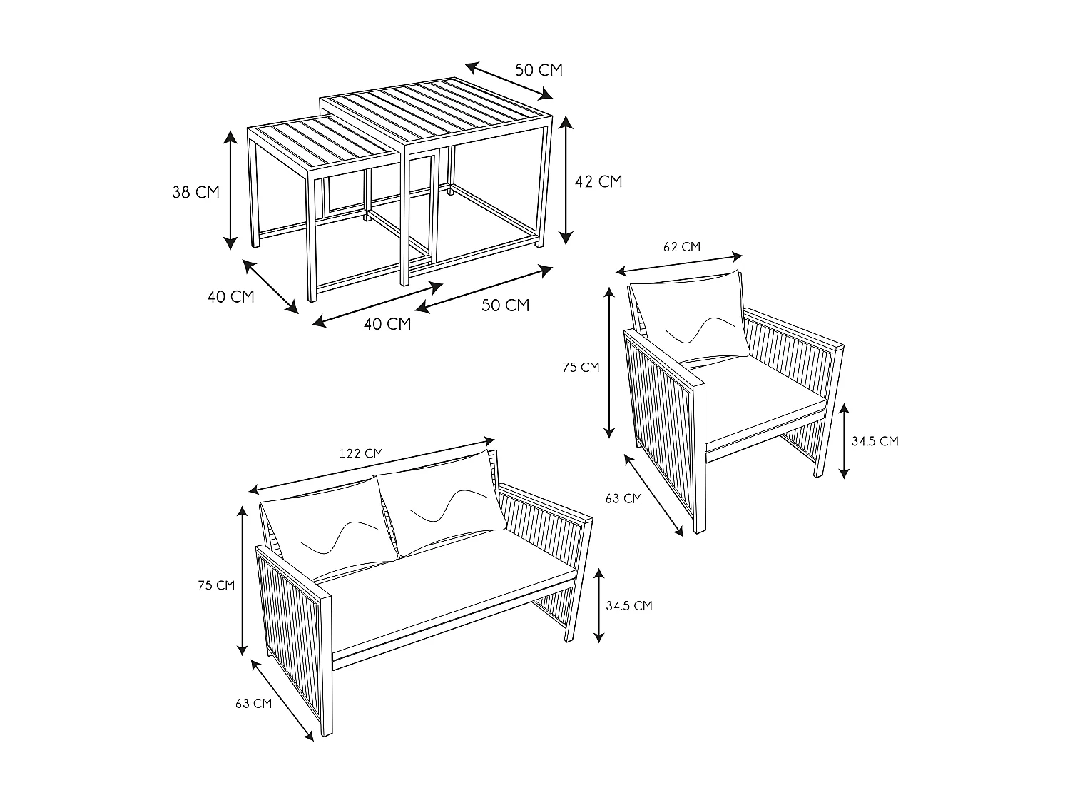 Salon de Jardin 5 Pièces "Phuket" 122cm Noir