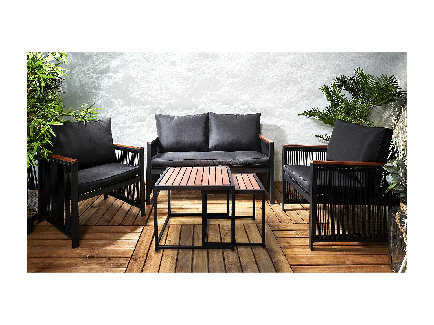 Salon de Jardin 5 Pièces "Phuket" 122cm Noir