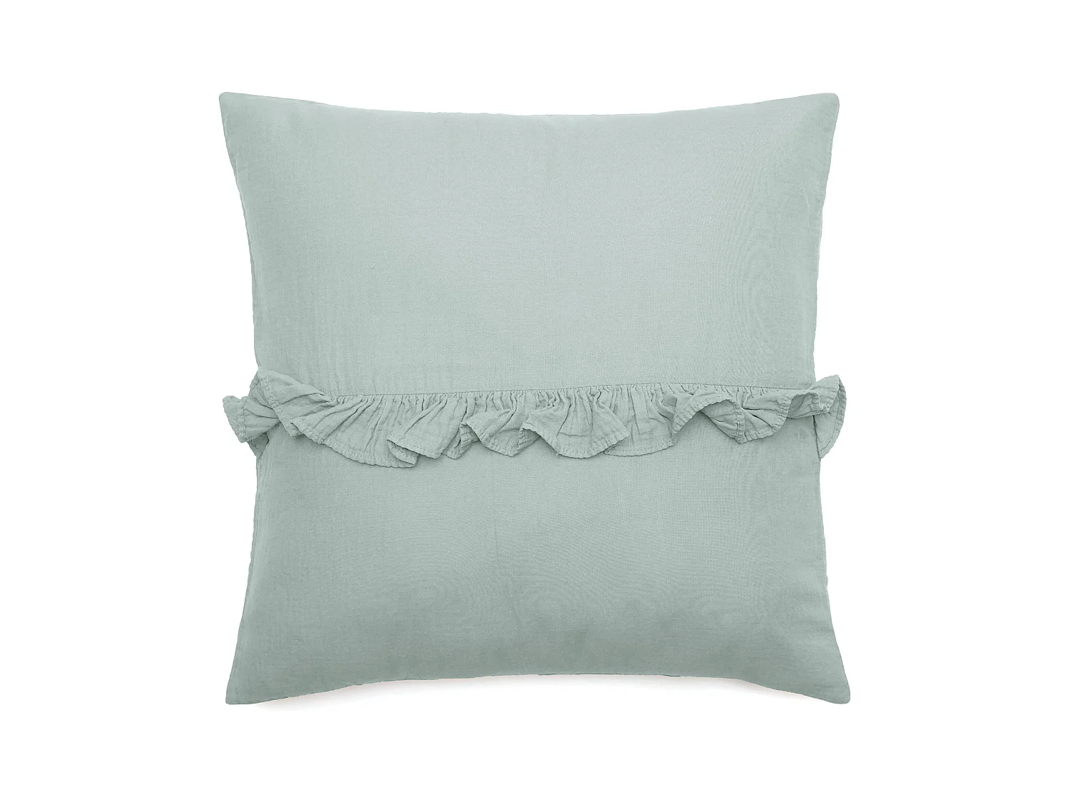 Housse de coussin en mousseline de coton volant central 45x45 cm cm ELZA gris lichen