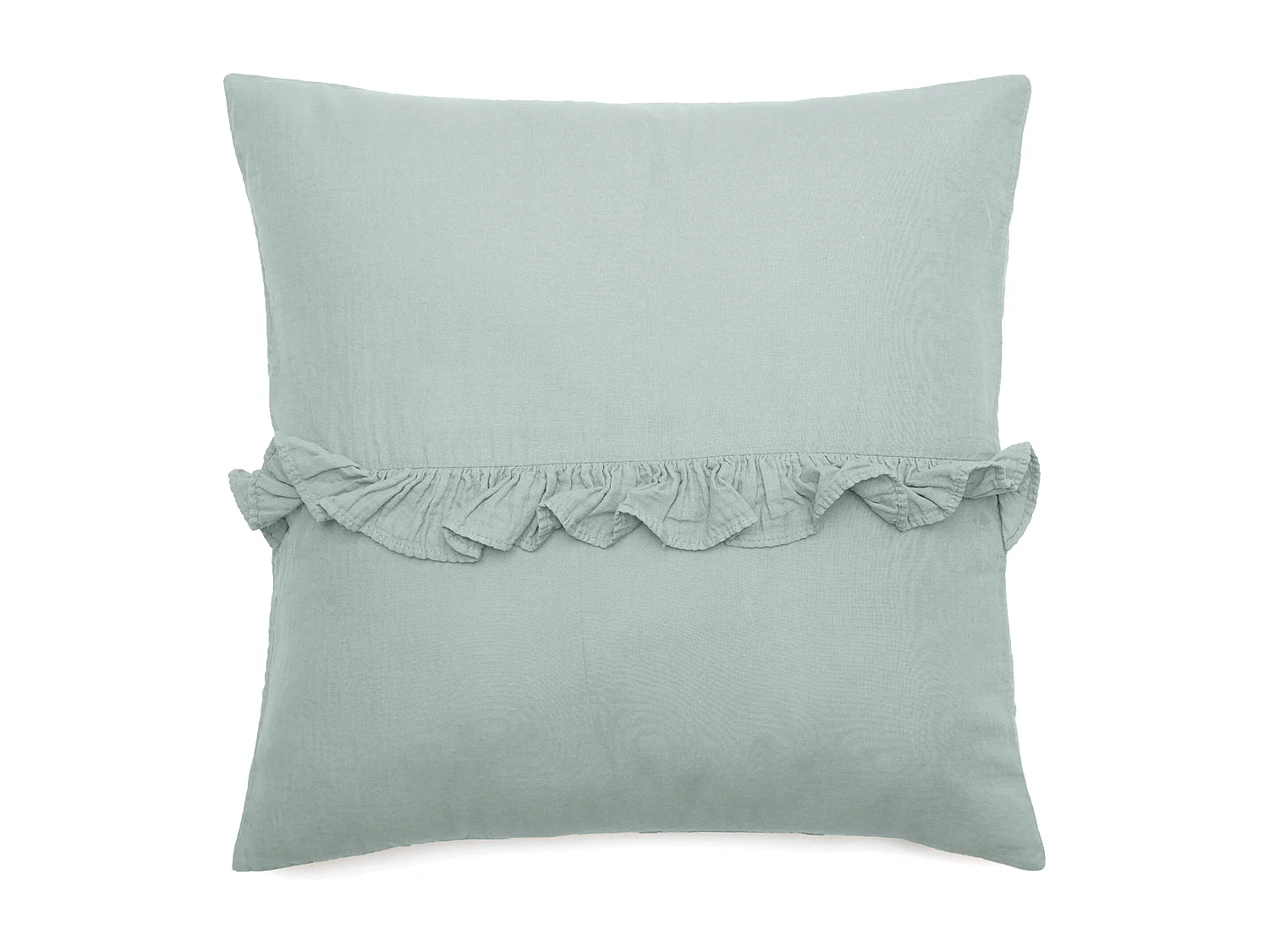 Housse de coussin en mousseline de coton volant central 45x45 cm cm ELZA gris lichen