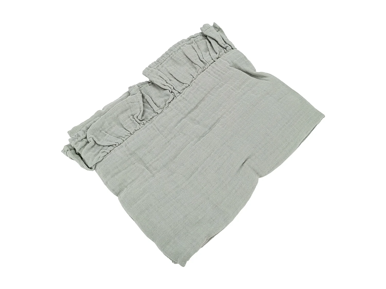 Housse de coussin en mousseline de coton volant central 45x45 cm cm ELZA gris lichen