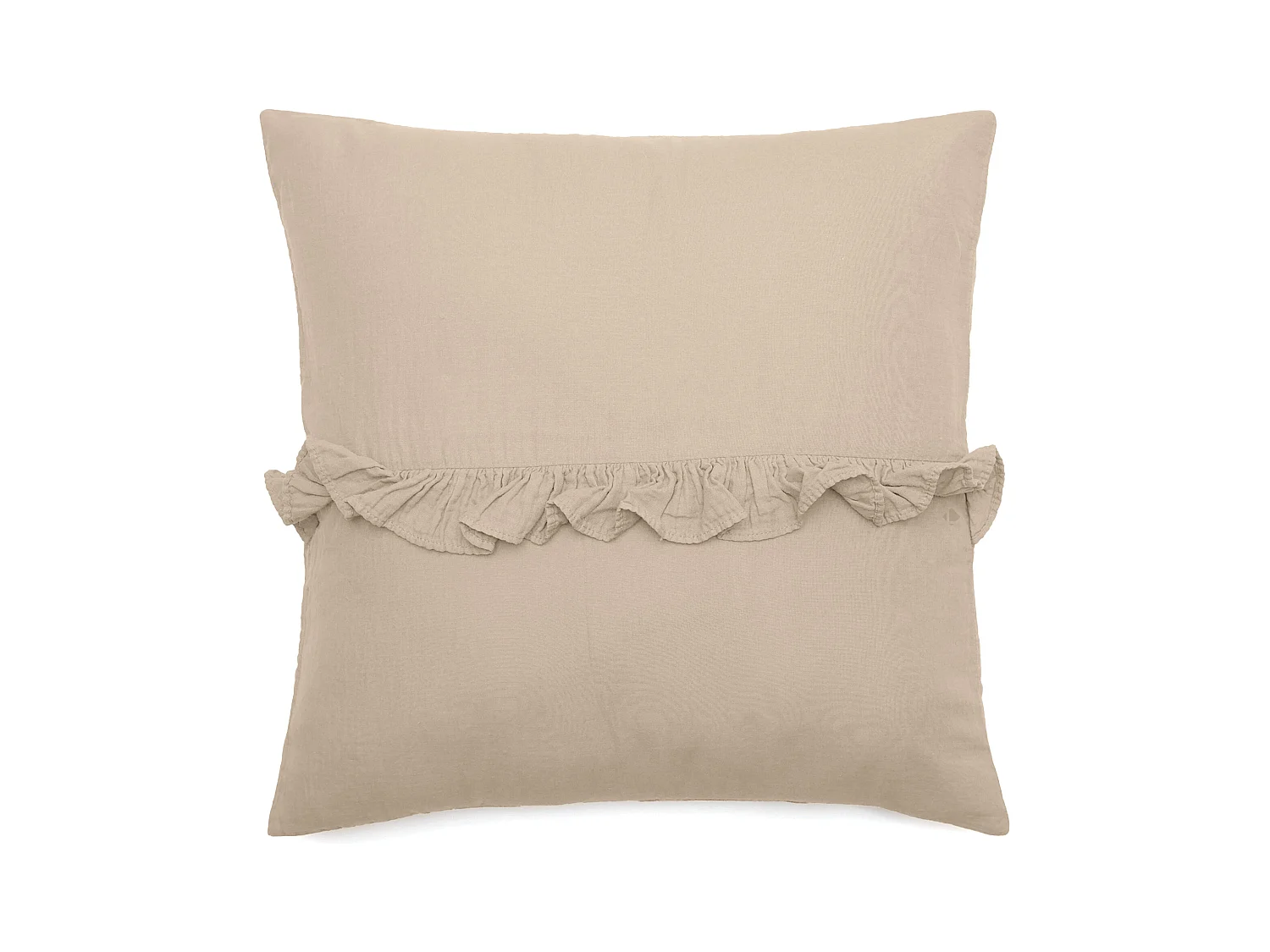 Housse de coussin en mousseline de coton volant central 45x45 cm cm ELZA beige ficelle
