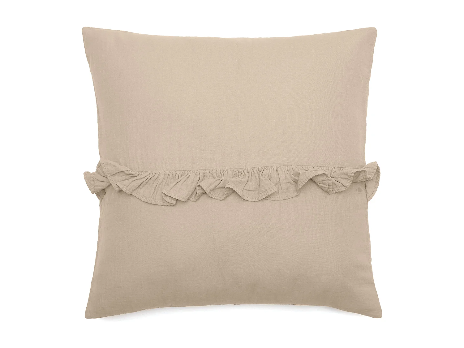 Housse de coussin en mousseline de coton volant central 45x45 cm cm ELZA beige ficelle