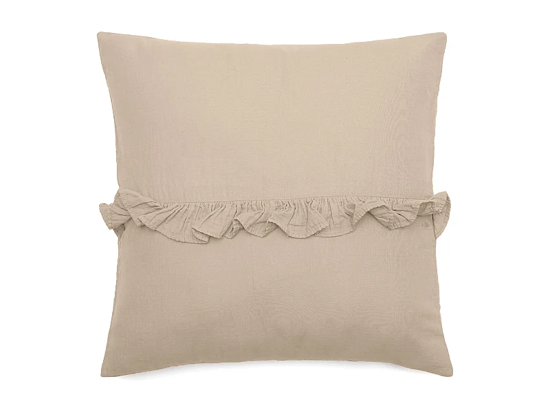 Housse de coussin en mousseline de coton volant central 45x45 cm cm ELZA beige ficelle