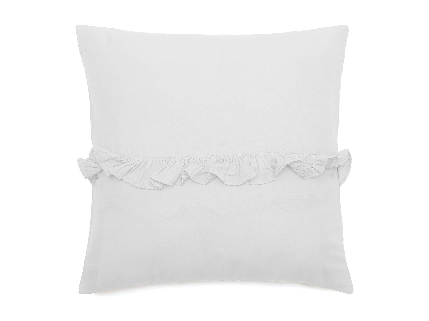 Housse de coussin en mousseline de coton volant central 45x45 cm cm ELZA blanc neige