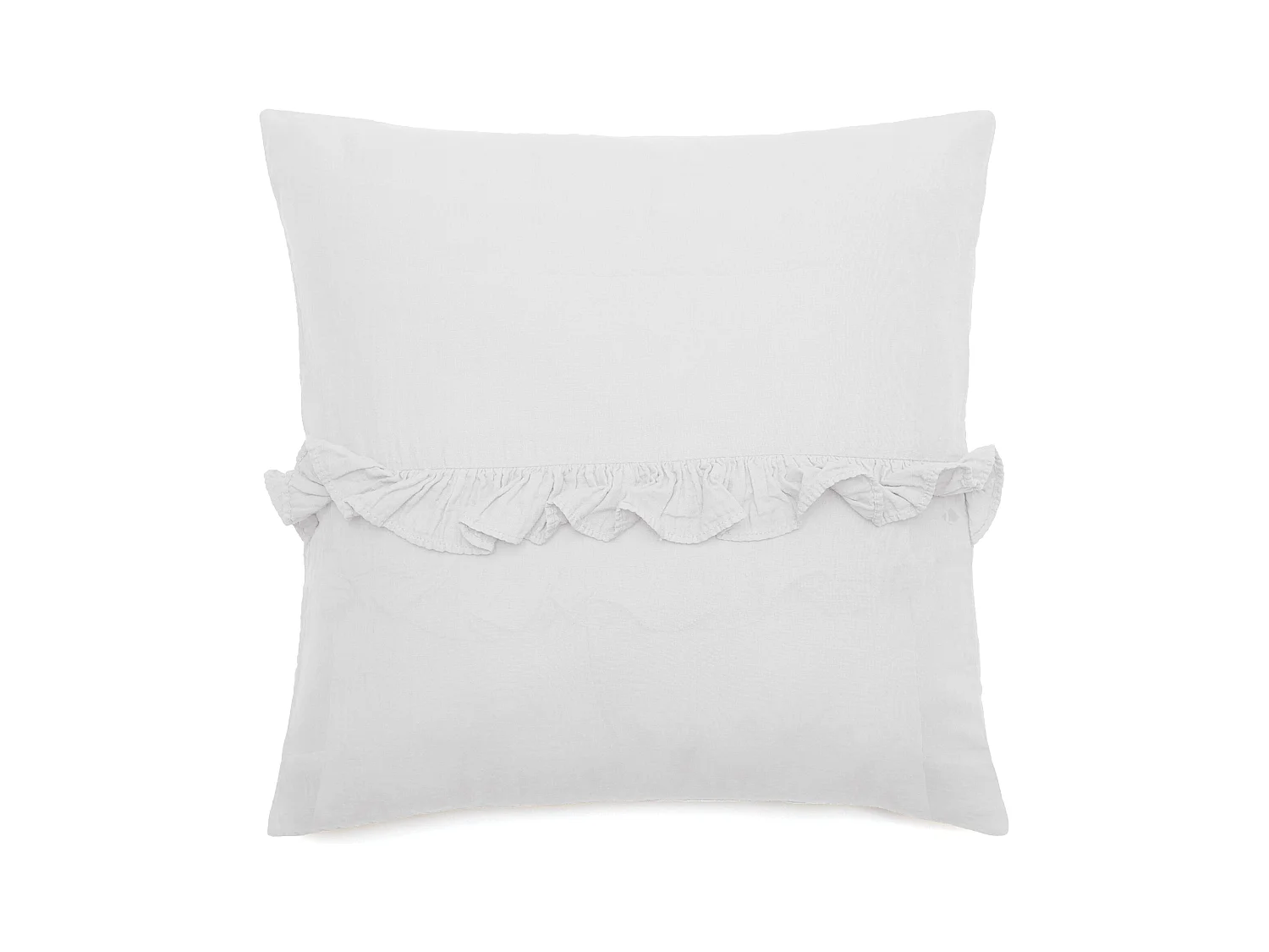 Housse de coussin en mousseline de coton volant central 45x45 cm cm ELZA blanc neige