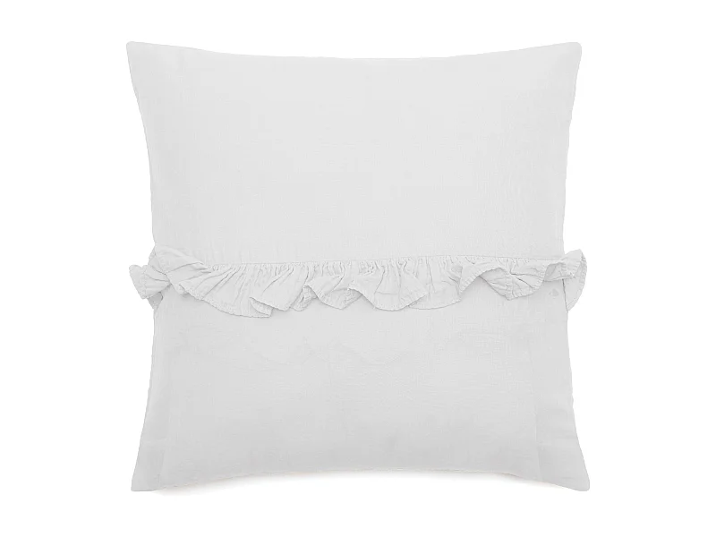 Housse de coussin en mousseline de coton volant central 45x45 cm cm ELZA blanc neige