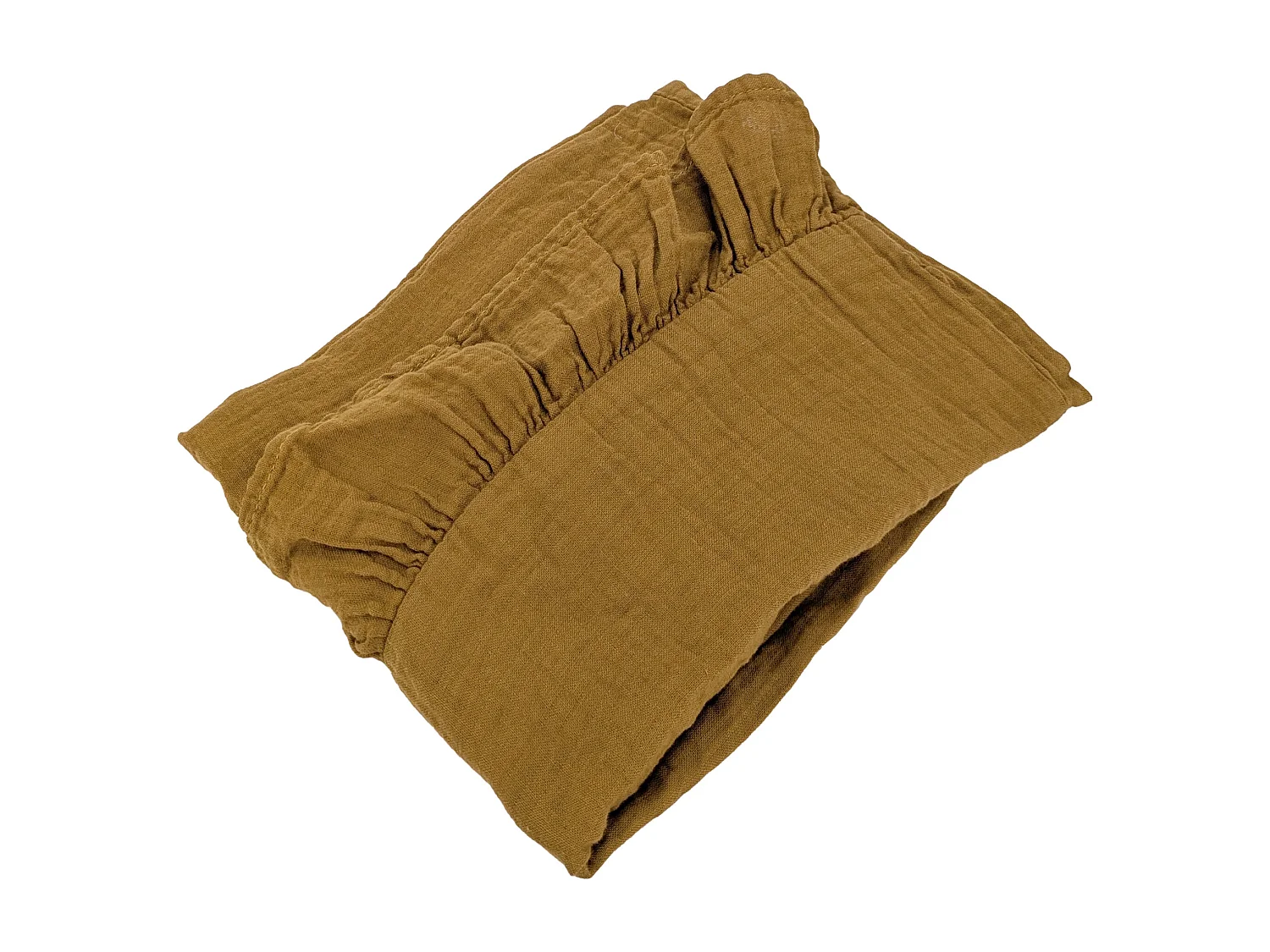Housse de coussin en mousseline de coton volant central 45x45 cm cm ELZA marron foin