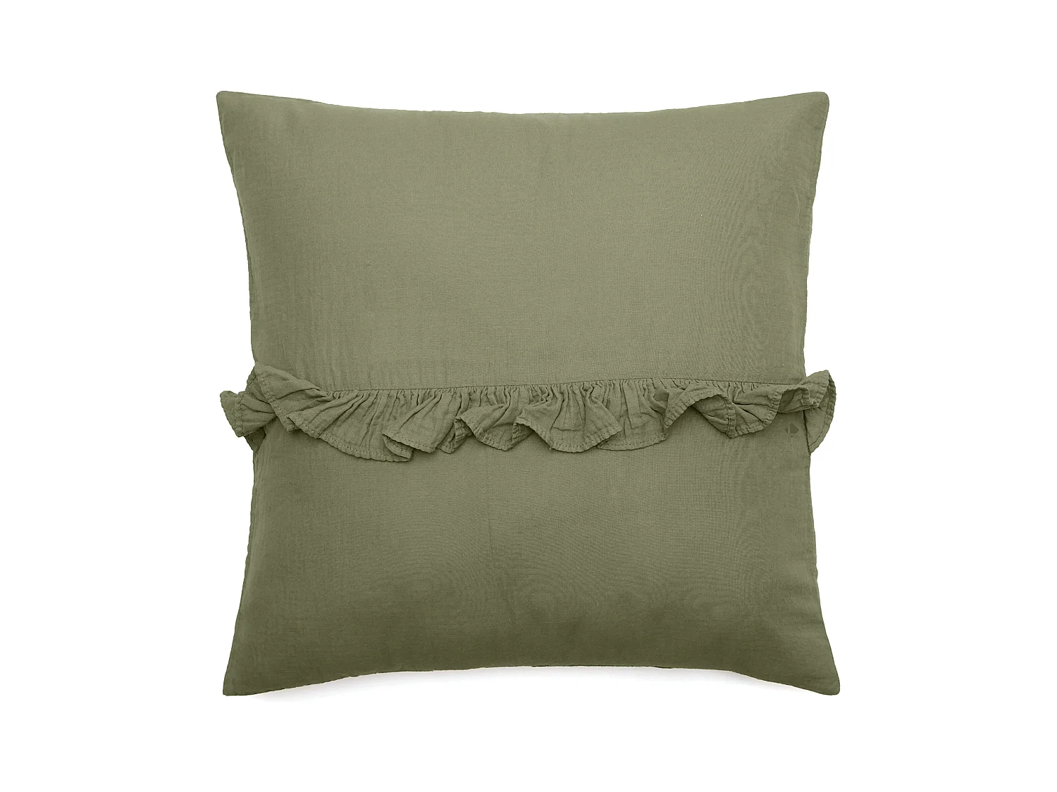 Housse de coussin en mousseline de coton volant central 45x45 cm cm ELZA vert mousse