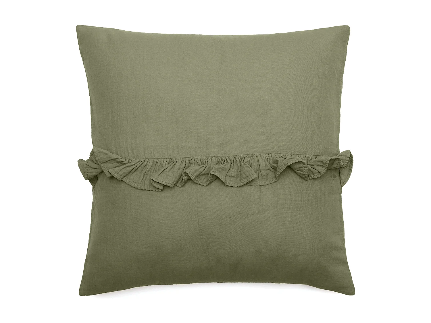 Housse de coussin en mousseline de coton volant central 45x45 cm cm ELZA vert mousse