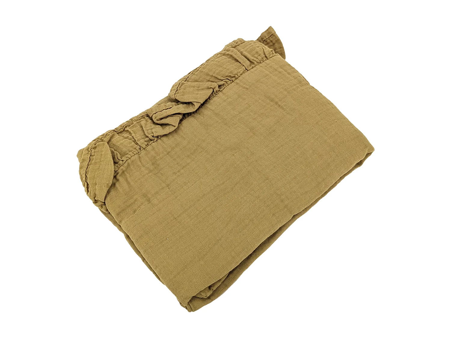 Housse de coussin en mousseline de coton volant central 45x45 cm cm ELZA jaune jasmin