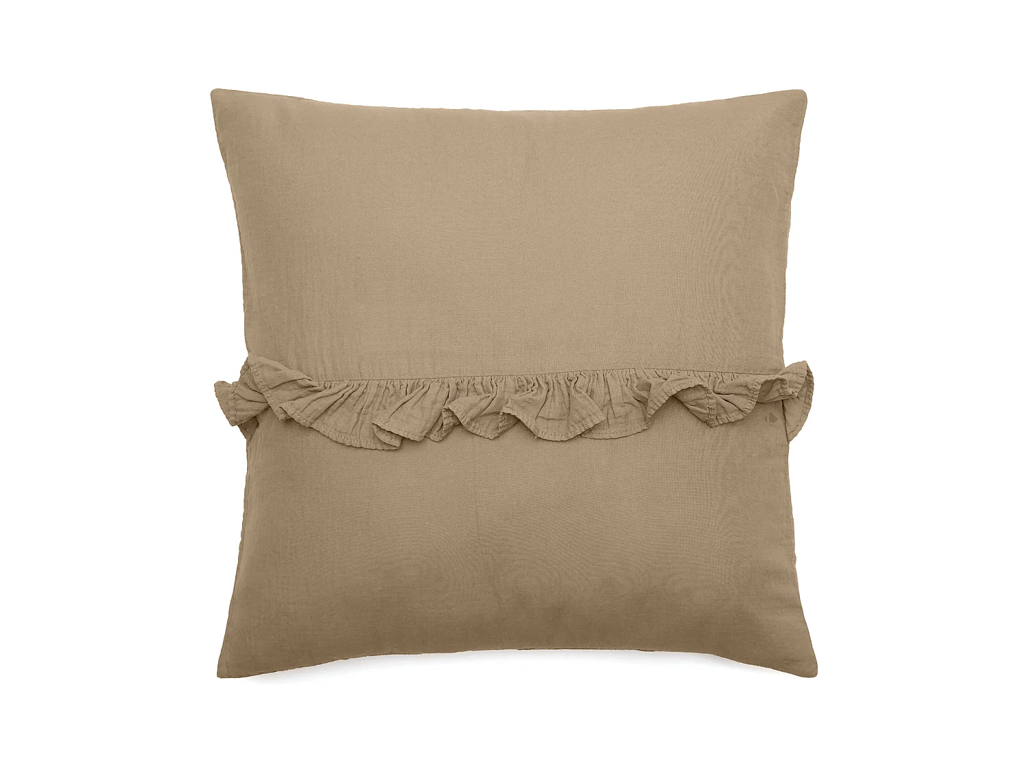 Housse de coussin en mousseline de coton volant central 45x45 cm cm ELZA marron camel
