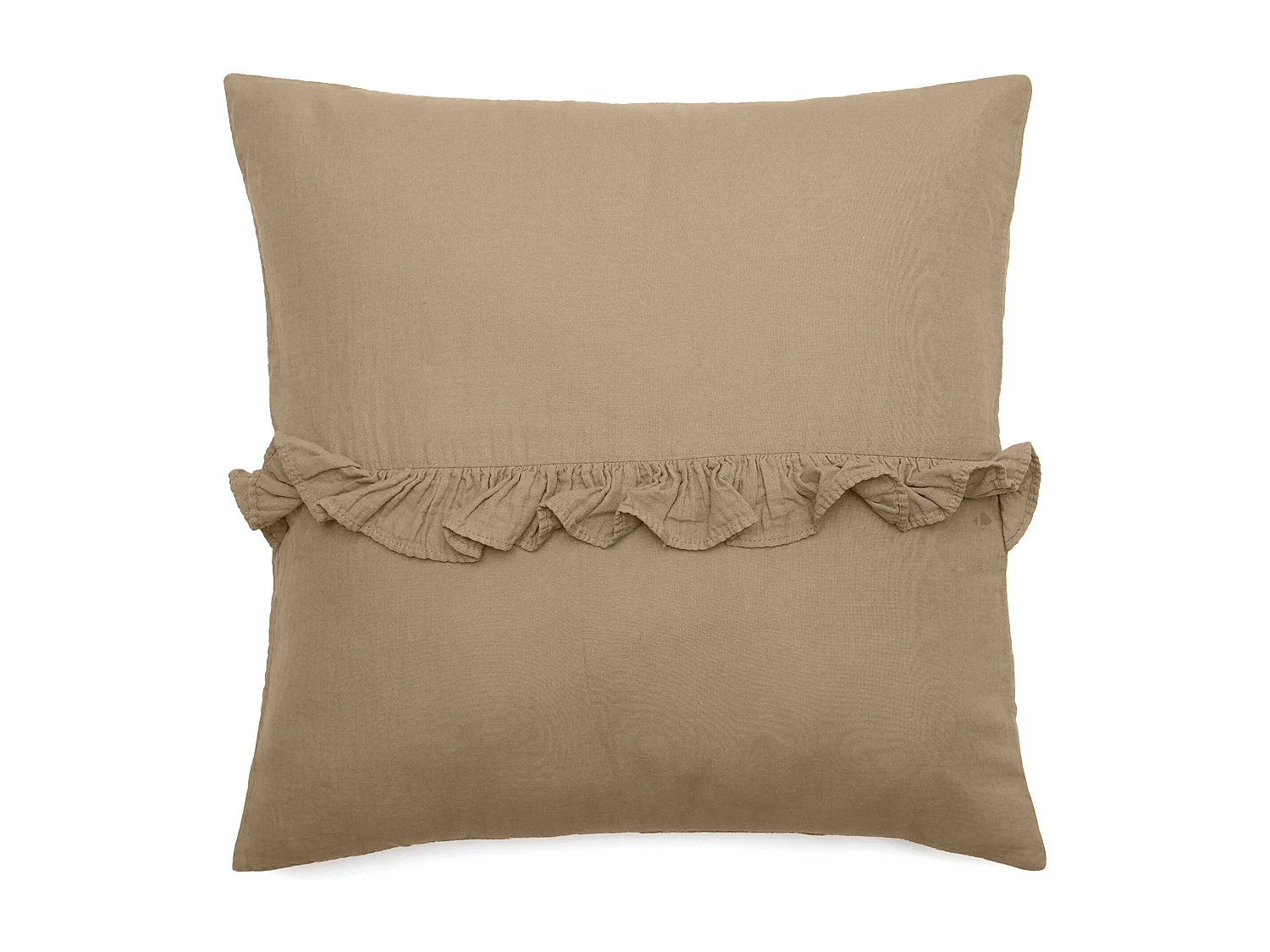 Housse de coussin en mousseline de coton volant central 45x45 cm cm ELZA marron camel