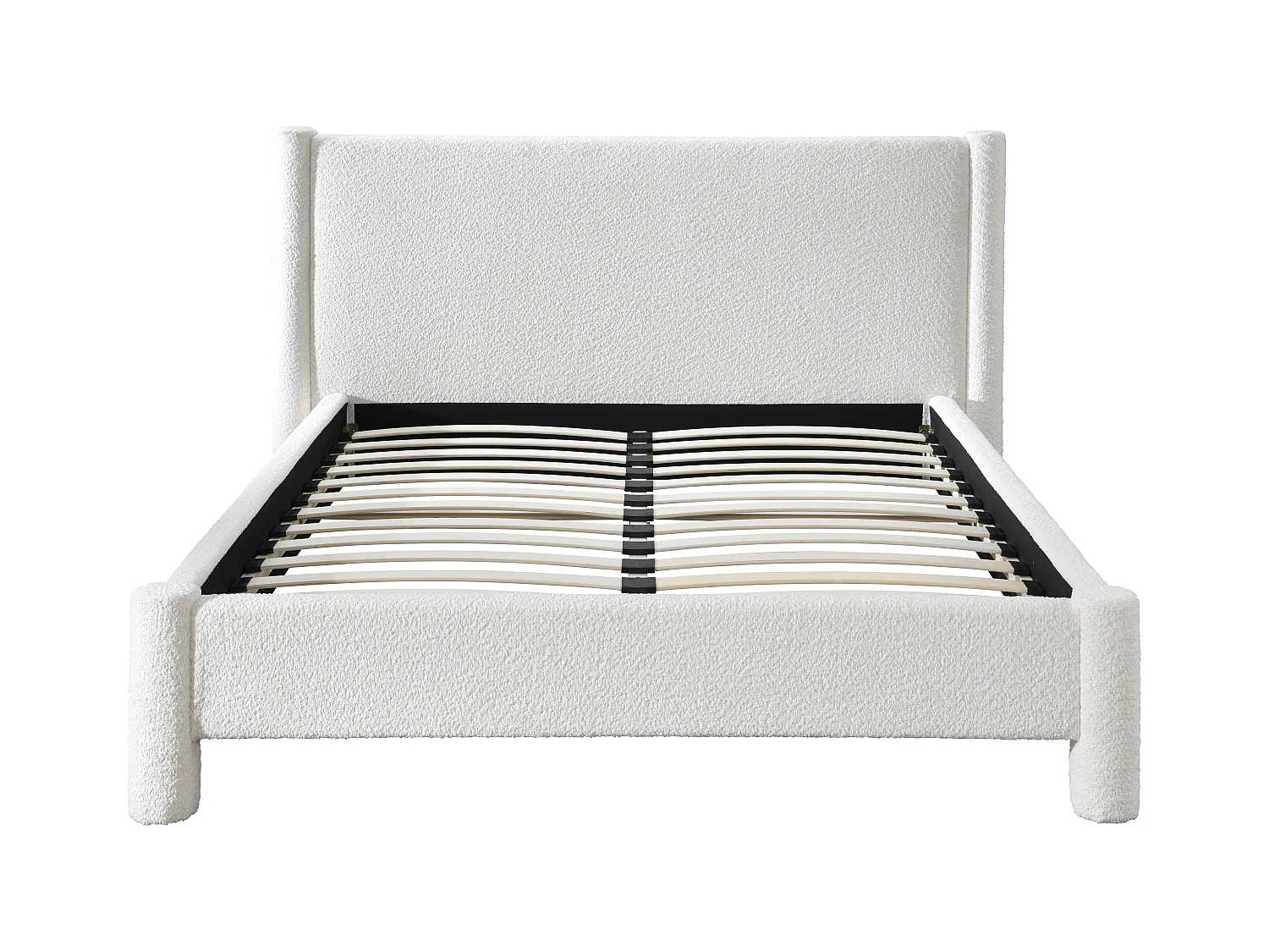 Bett + Matratze - 160 x 200 cm - Bouclé-Stoff - Weiß - CONOMO