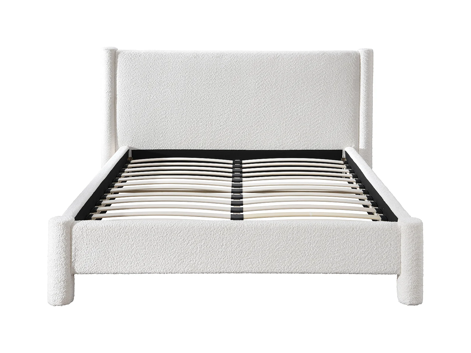 Lit 180 x 200 cm - Tissu bouclette - Blanc + Matelas - CONOMO