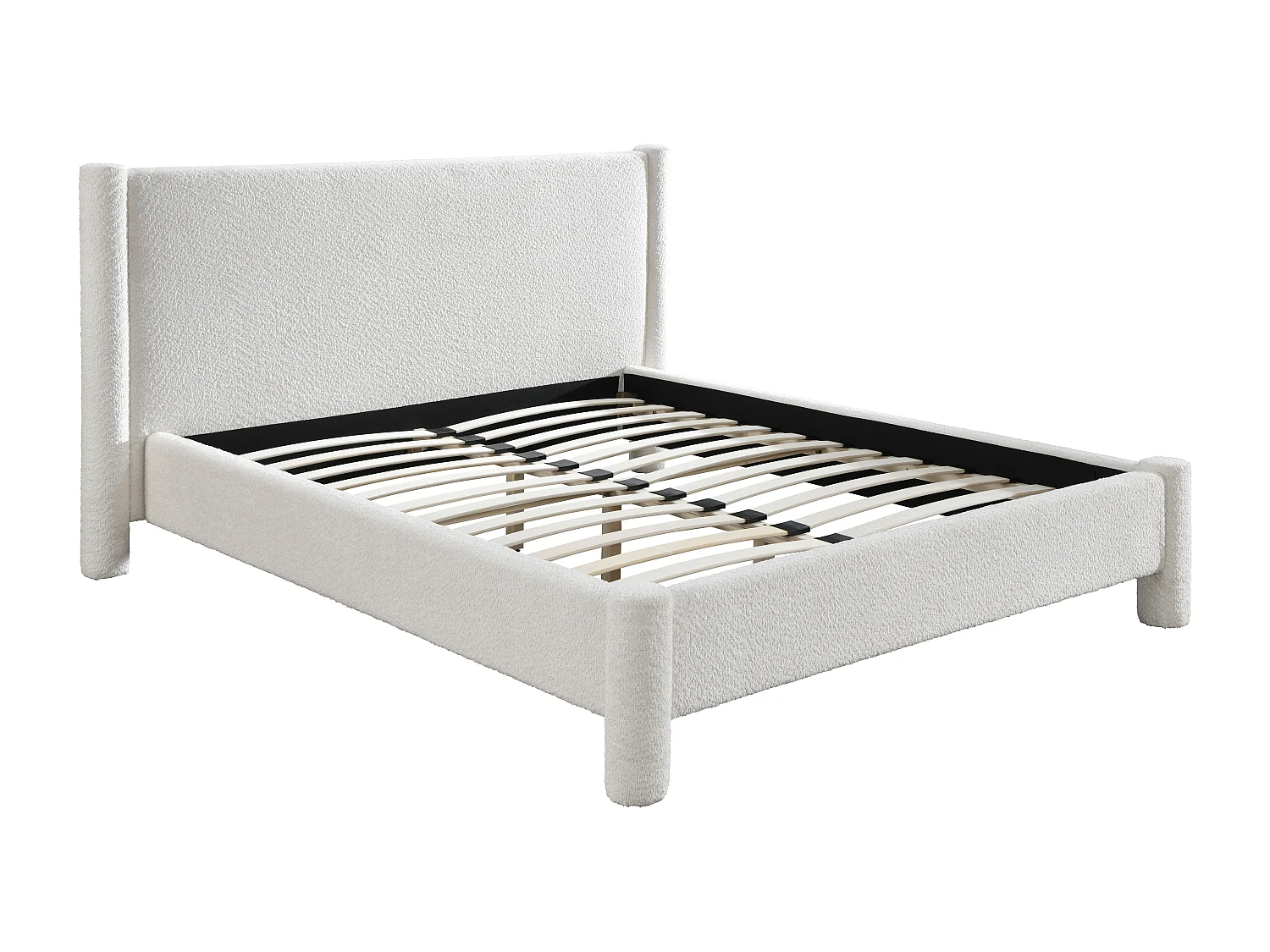 Bed 180 x 200 cm - Boucléstof - Wit + matras - CONOMO