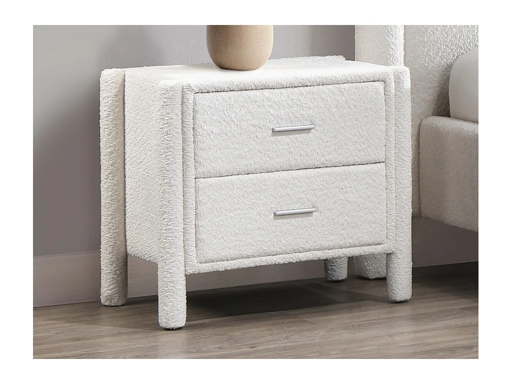 Lote de 2 mesitas de noche con 2 cajones - Tela rizada - Blanco - CONOMO