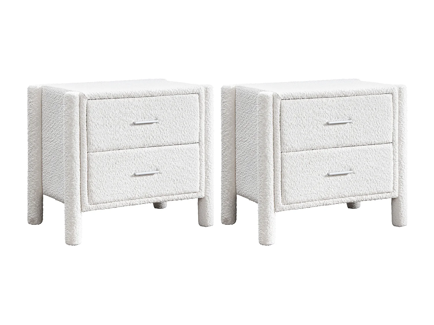Lote de 2 mesitas de noche con 2 cajones - Tela rizada - Blanco - CONOMO