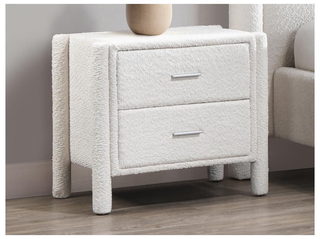 Lot de 2 tables de chevet avec 2 tiroirs - Tissu bouclette - Blanc - CONOMO