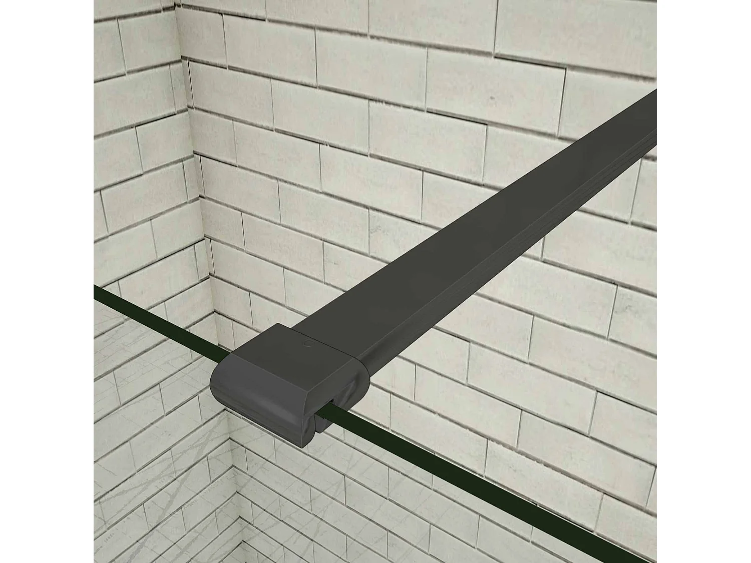 Painel de duche Fixo com Filme de Segurança à Prova de Explosão Perfil Preto fosco com Barra1 de 90cm Tamanho(98-100)x200cm-AICA