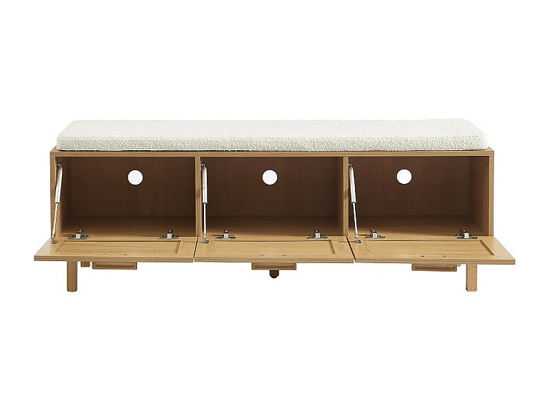 June - Banc d'entrée avec rangement à chaussures en bois et cannage L140cm - Bois clair