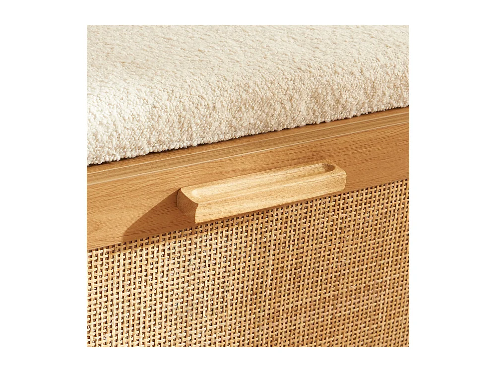 June - Banc d'entrée avec rangement à chaussures en bois et cannage L120cm - Bois clair