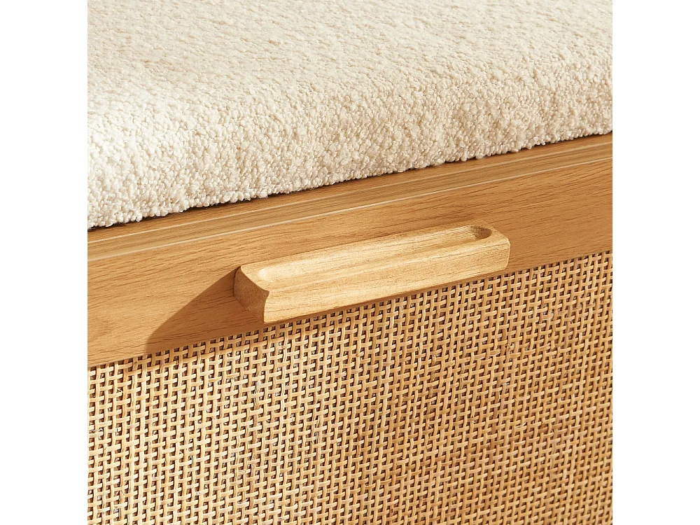June - Banc d'entrée avec rangement à chaussures en bois et cannage L120cm - Bois clair
