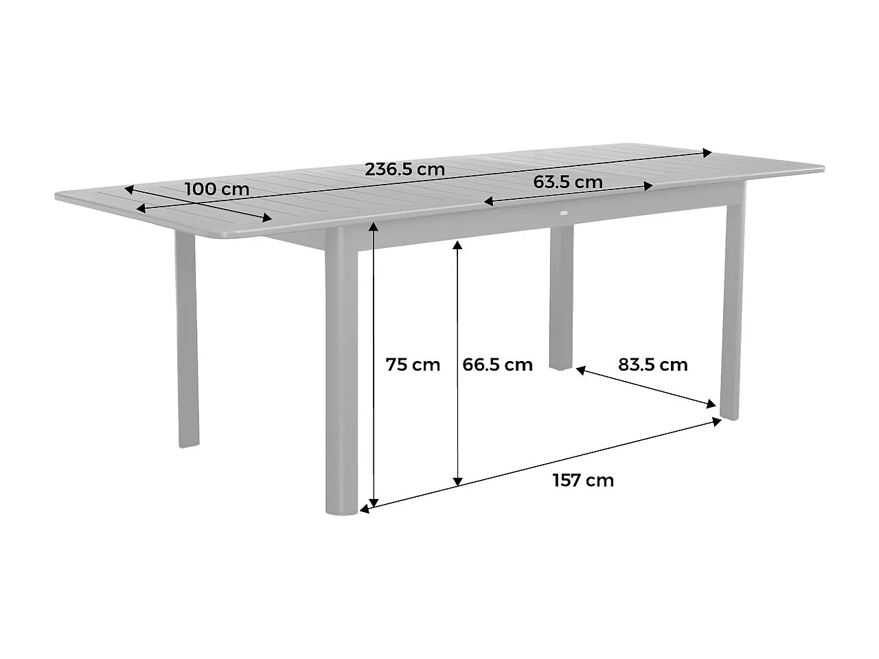 Table de jardin beige SEATTLE extensible aluminium. 8 places. 173 / 236.5 x 100 x 75 cm