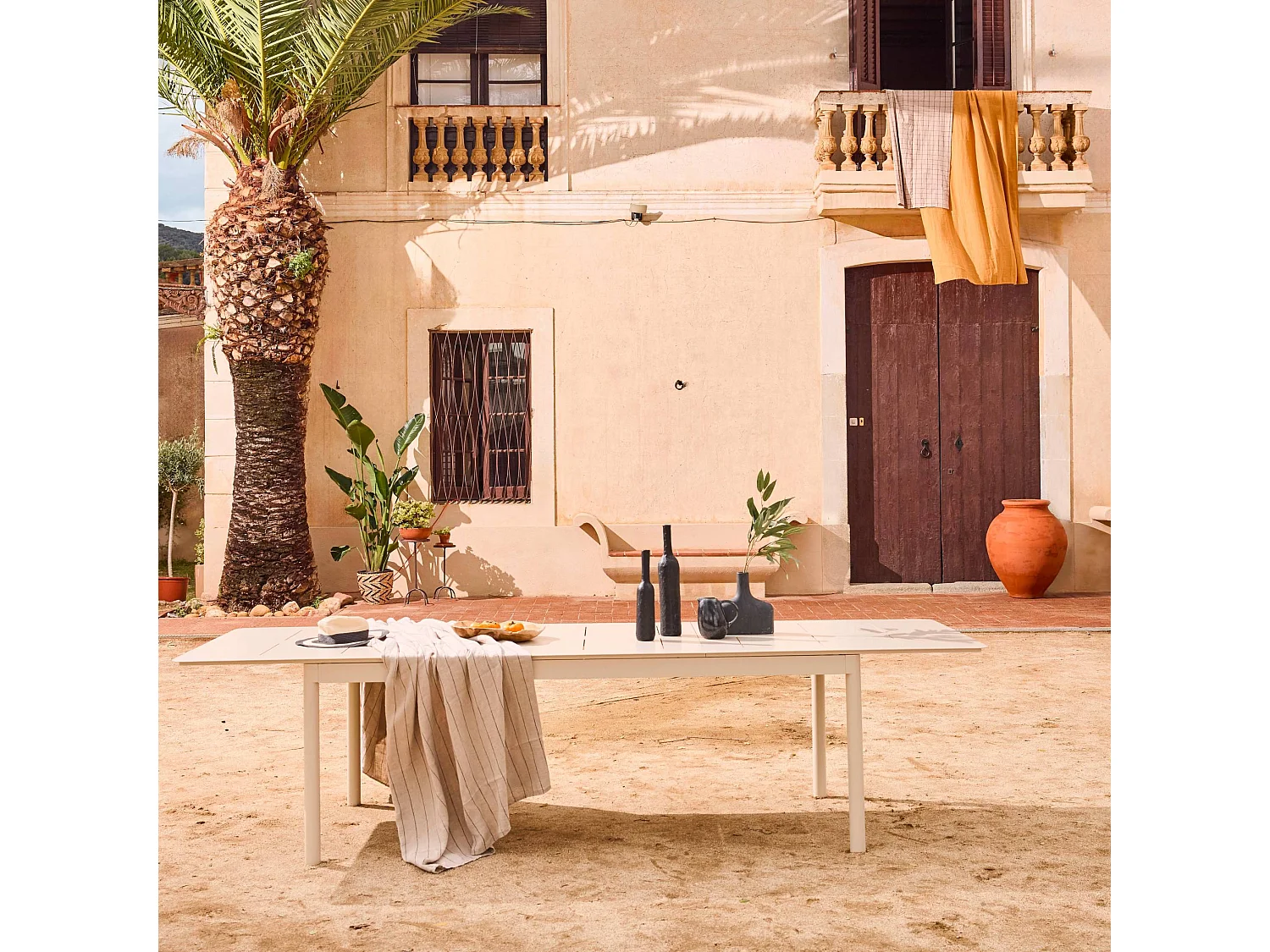 Tavolo da giardino allungabile in alluminio, 8 posti, beige