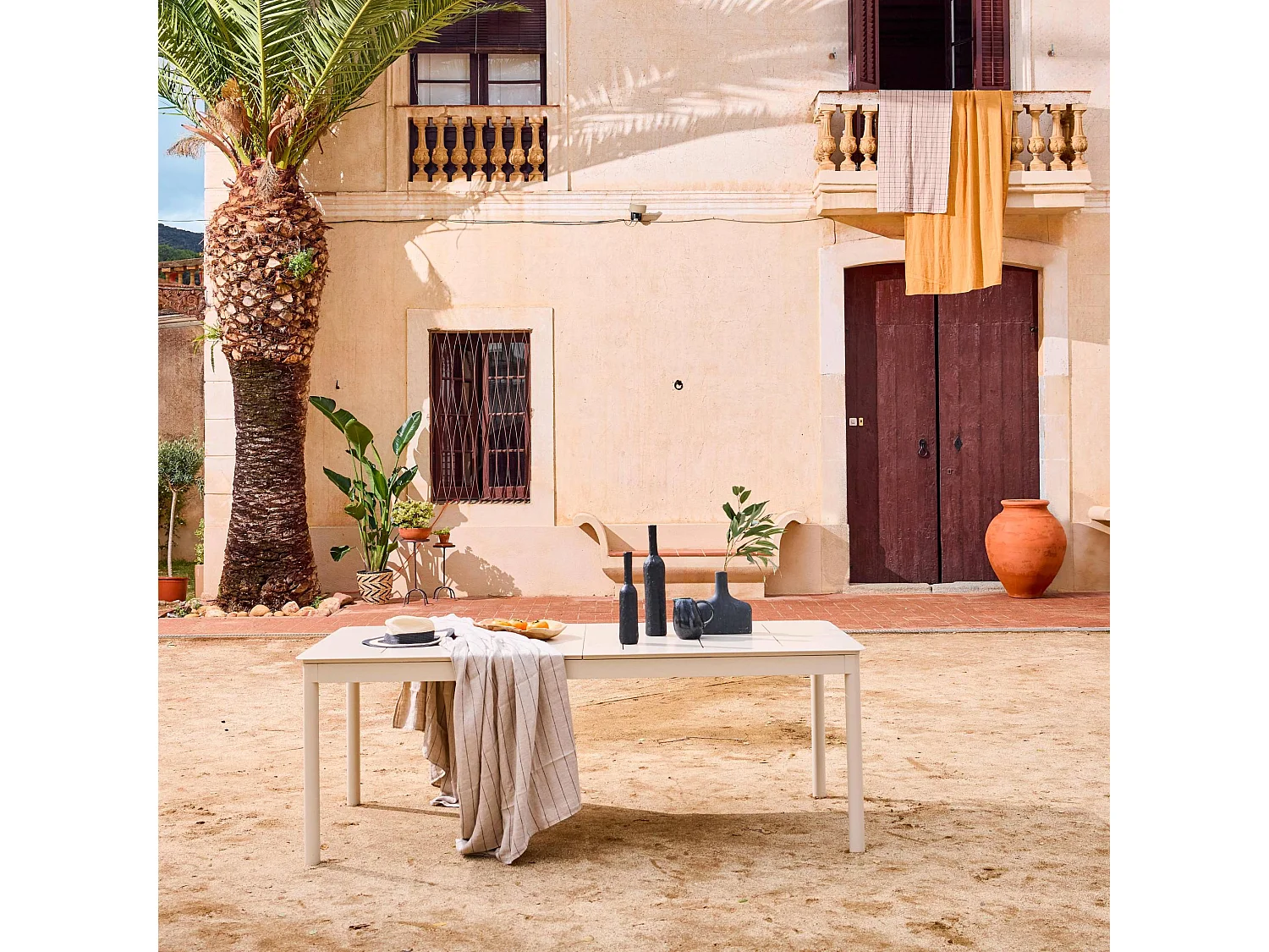 Tavolo da giardino allungabile in alluminio, 8 posti, beige