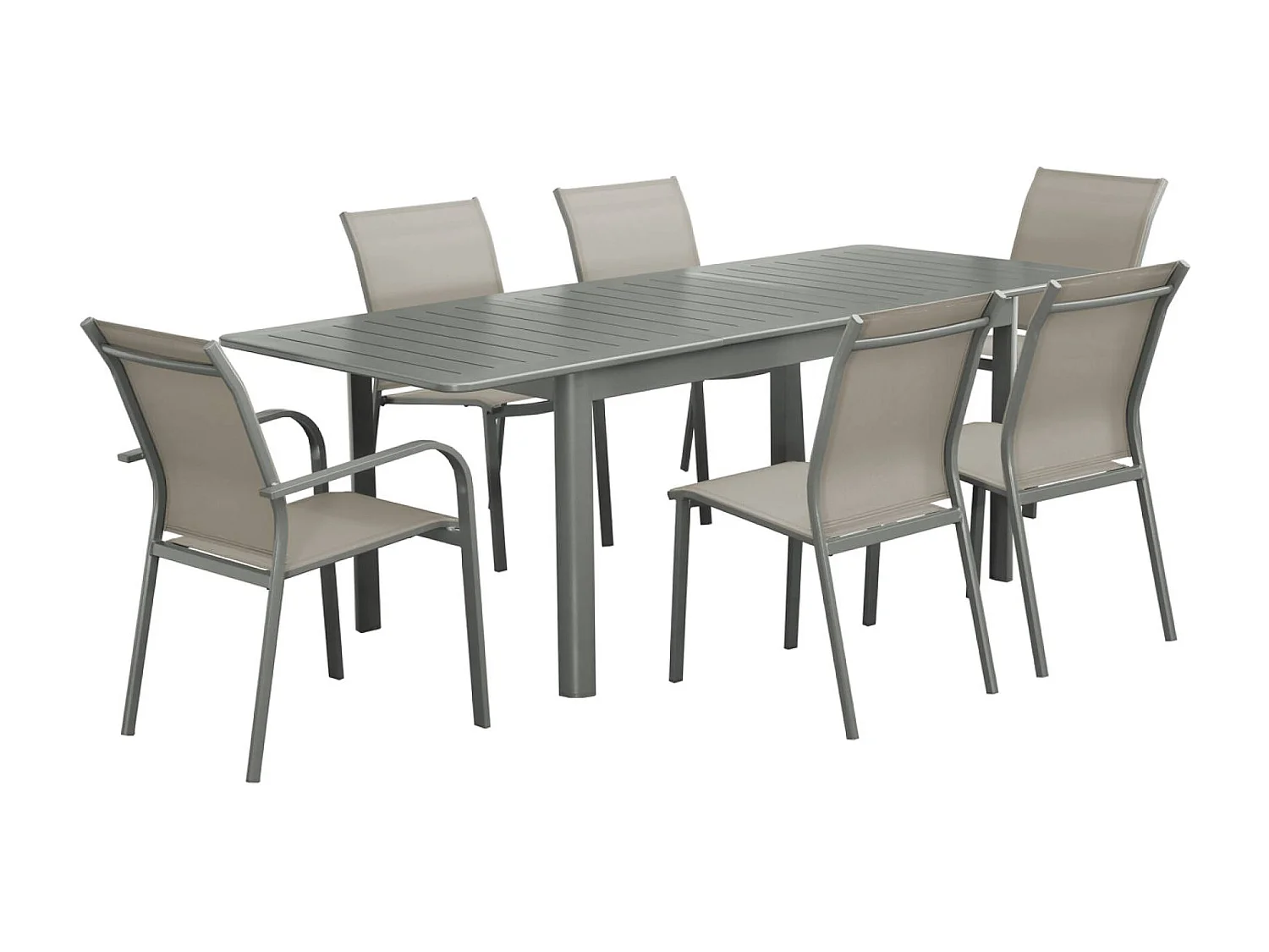 Table de jardin kaki SEATTLE extensible aluminium. 6 places. 155 / 218.5 x 89 x 75 cm