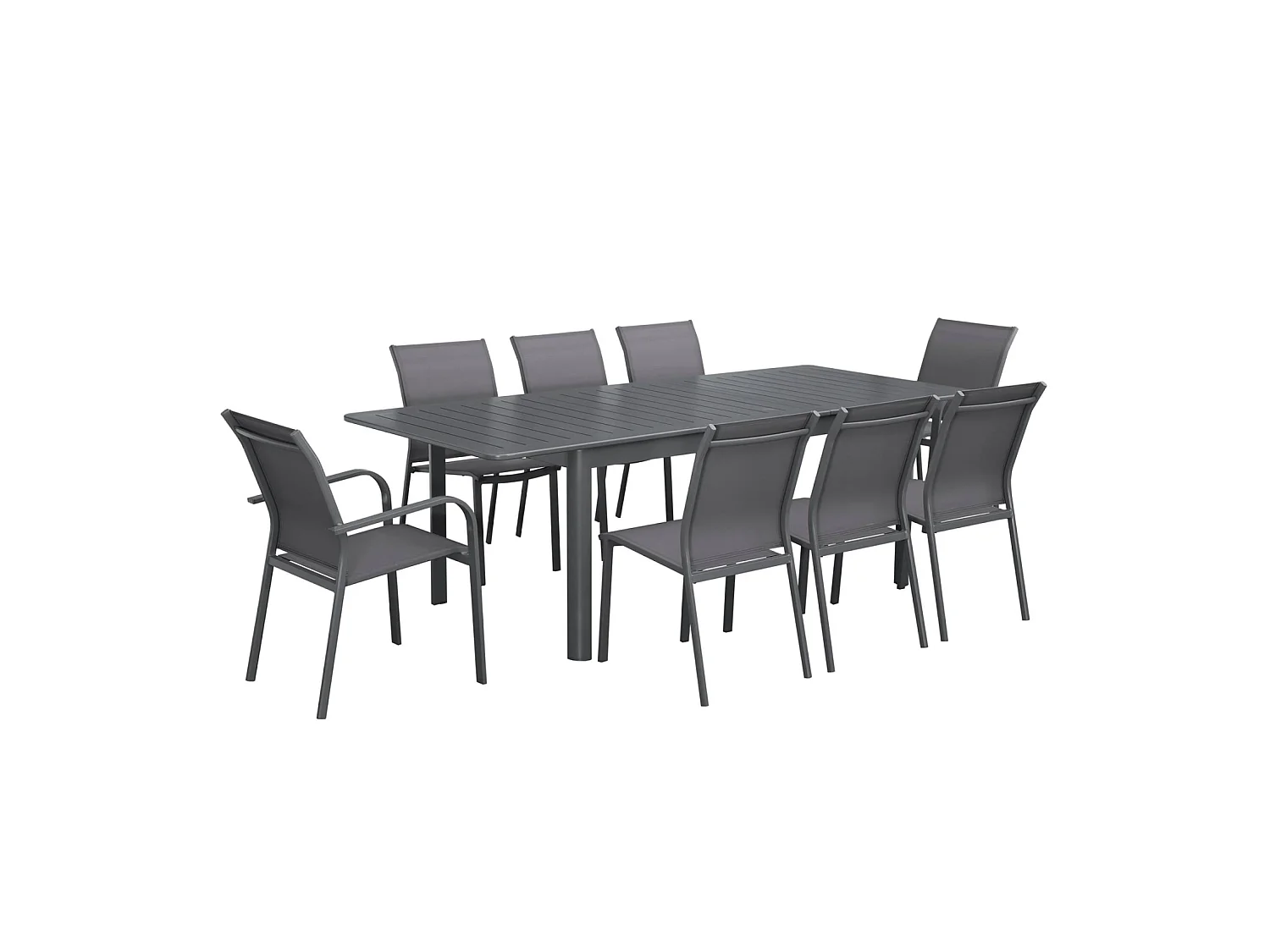 Table de jardin anthracite SEATTLE extensible aluminium. 8 places. 173 / 236.5 x 100 x 75 cm
