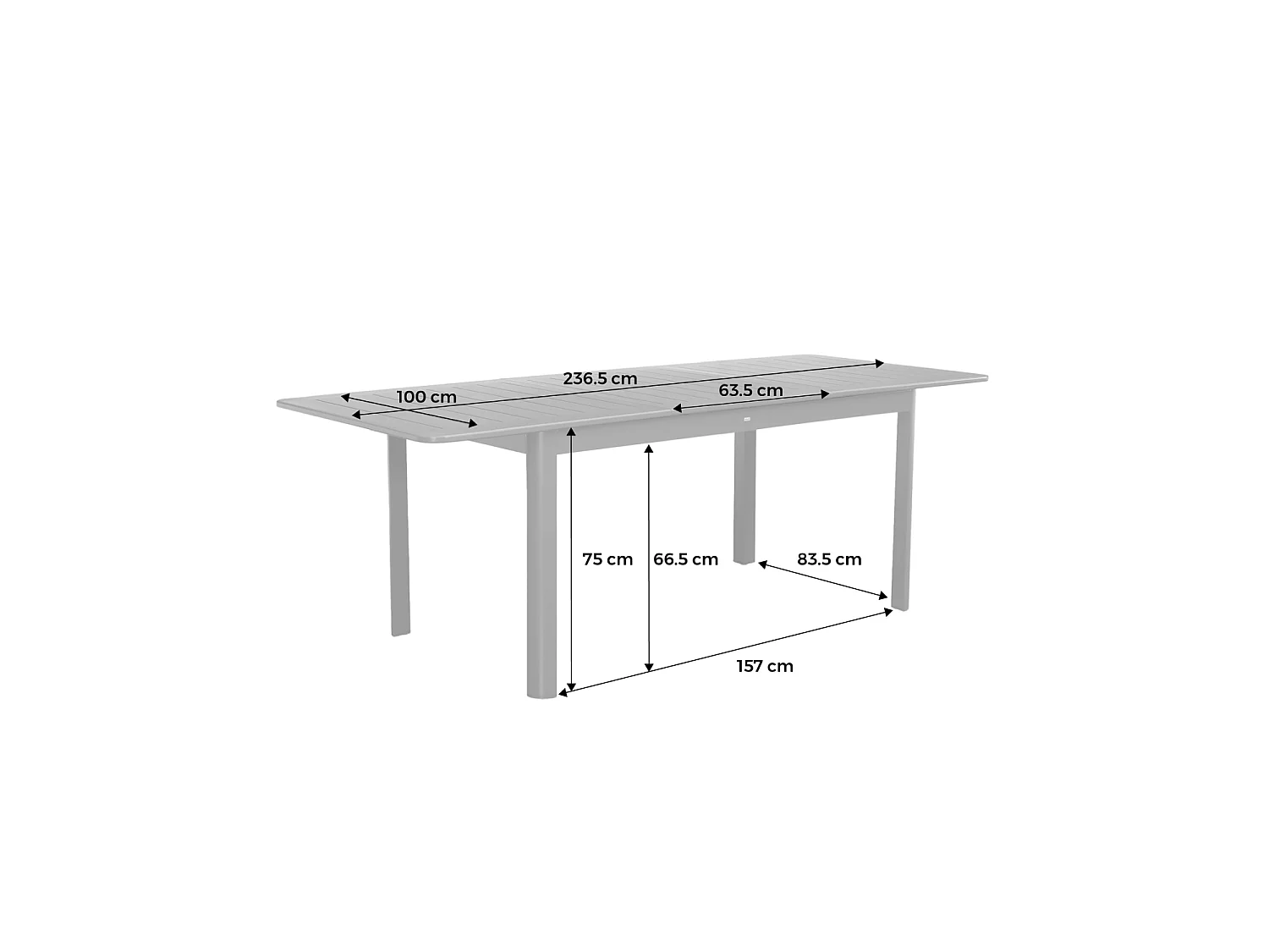 Table de jardin anthracite SEATTLE extensible aluminium. 8 places. 173 / 236.5 x 100 x 75 cm