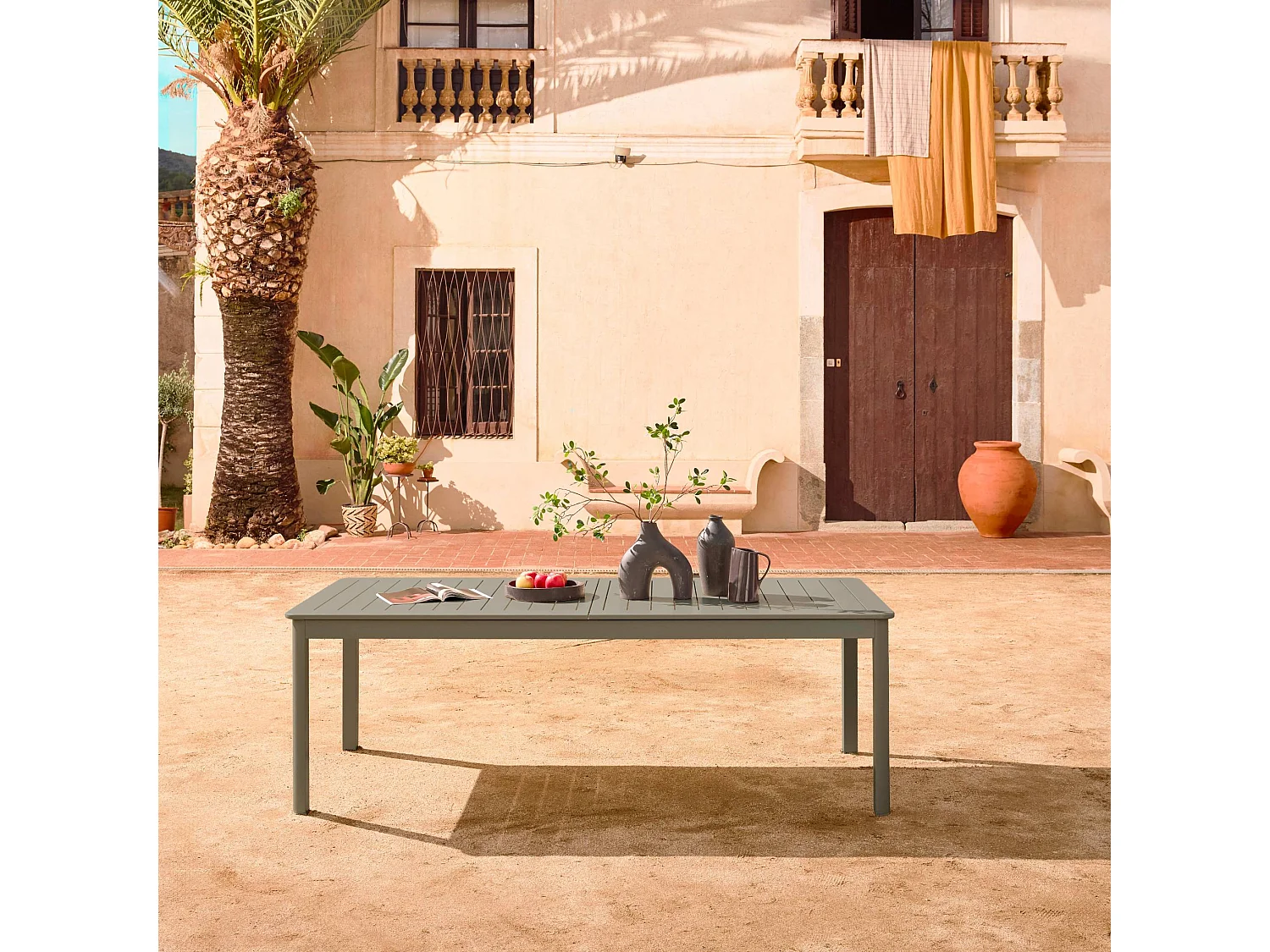 Mesa de jardín extensible de aluminio de 10 plazas verde kaki