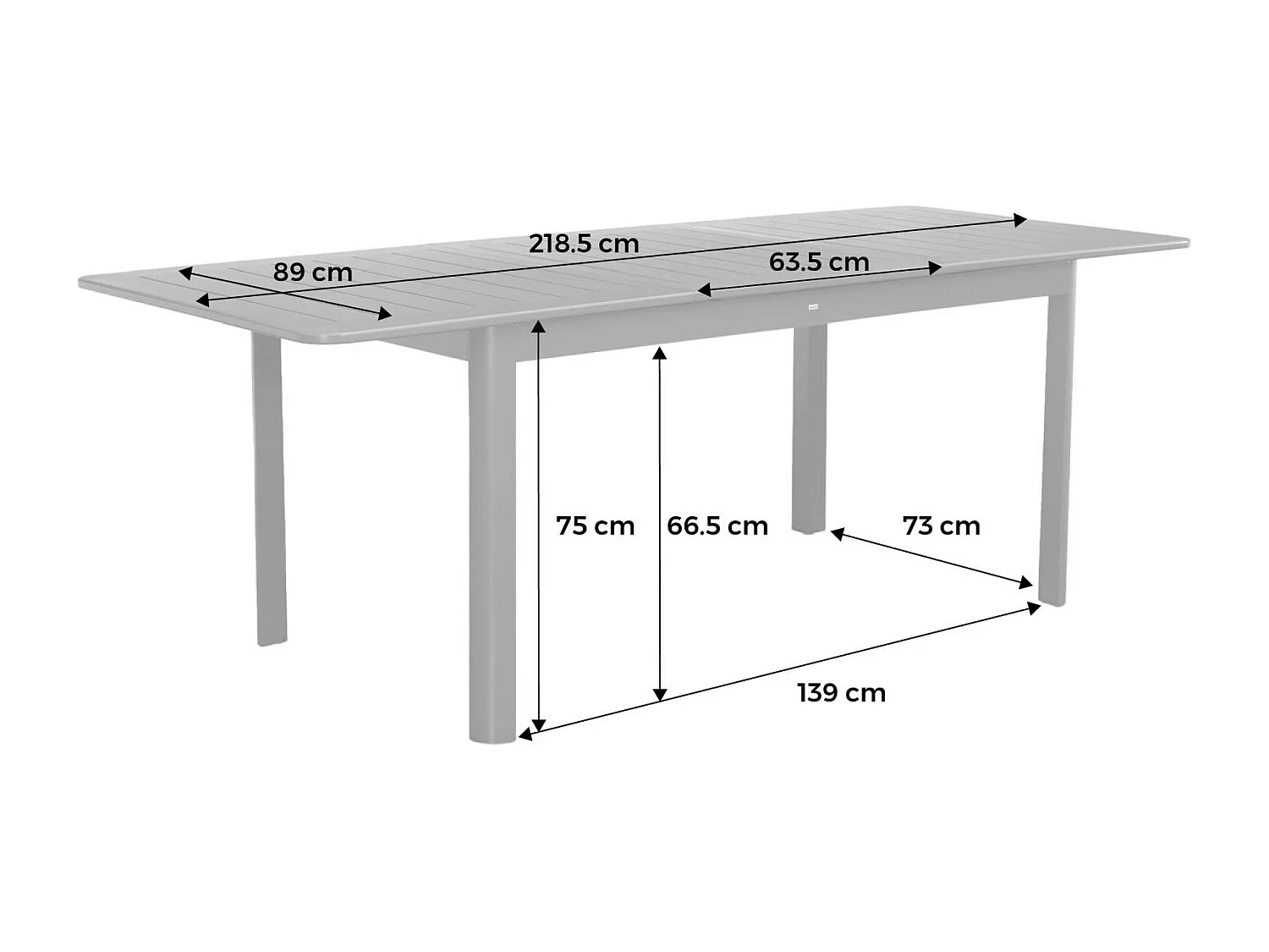 Table de jardin beige SEATTLE extensible aluminium. 6 places. 155 / 218.5 x 89 x 75 cm