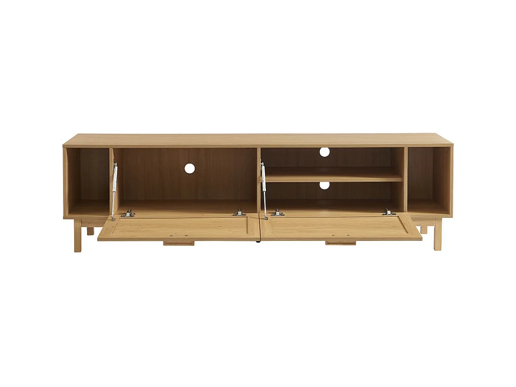 June - Meuble TV 2 portes en bois et cannage L180cm - Bois clair