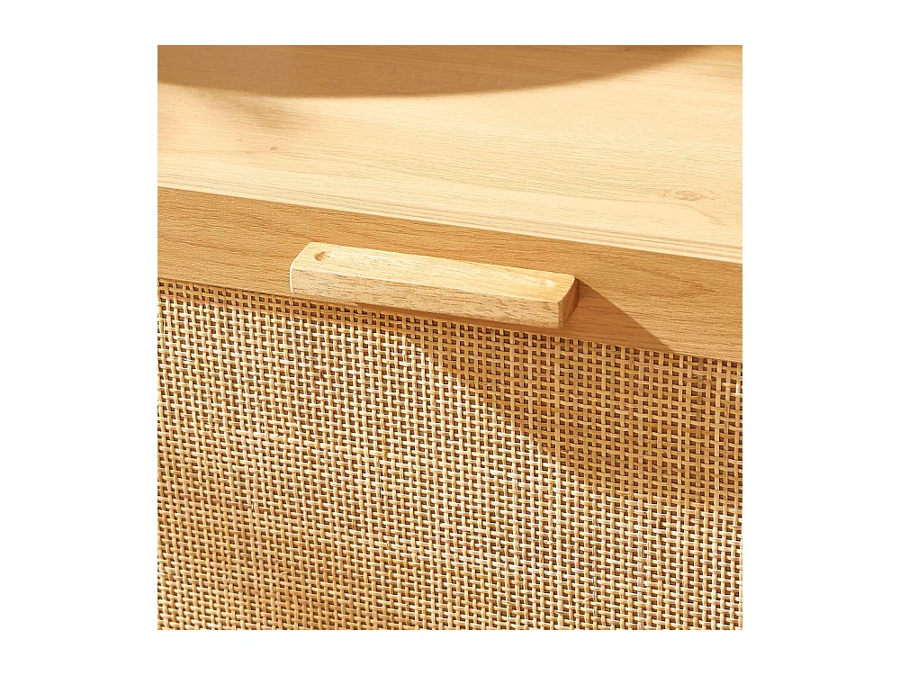 June - Meuble TV 2 portes en bois et cannage L180cm - Bois clair