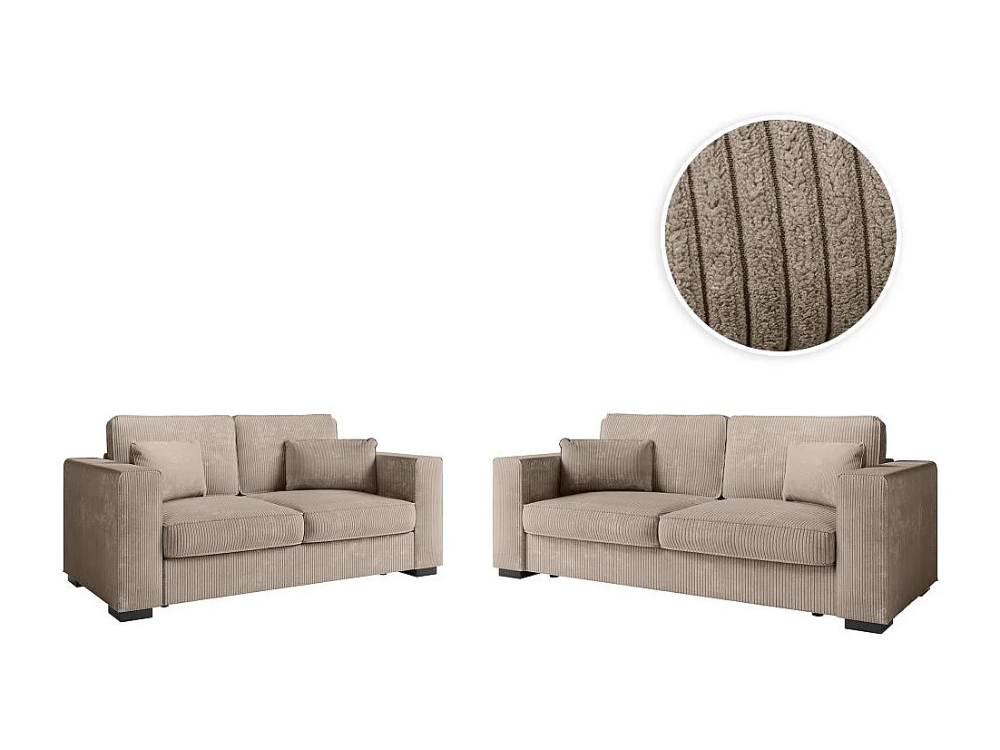 Ensemble canapés 2 places et 3 places Belami en velours côtelé - Taupe - Loungitude