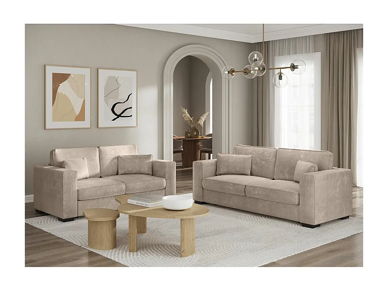 Ensemble canapés 2 places et 3 places Belami en velours côtelé - Taupe - Loungitude