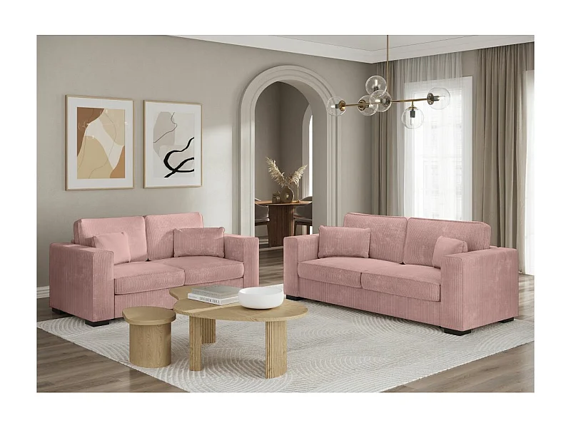 Ensemble canapés 2 places et 3 places Belami en velours côtelé - Rose - Loungitude