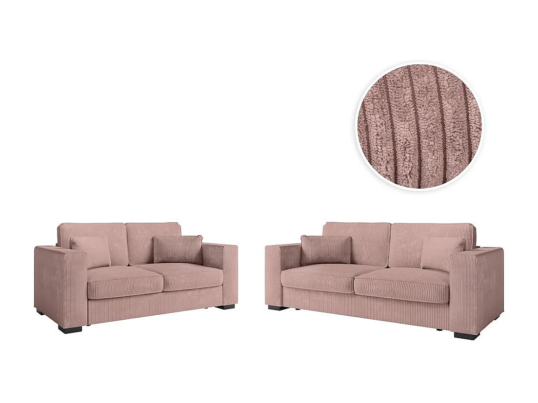 Ensemble canapés 2 places et 3 places Belami en velours côtelé - Rose - Loungitude