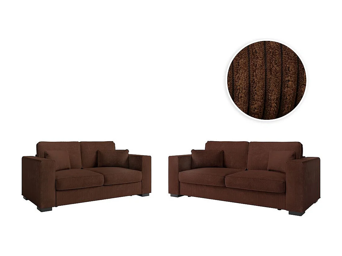 Ensemble canapés 2 places et 3 places Belami en velours côtelé - Marron - Loungitude
