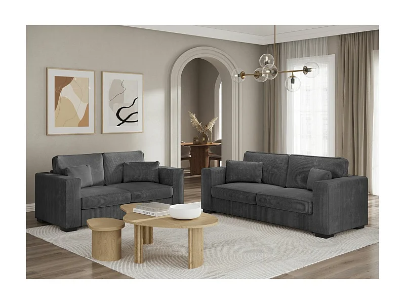Ensemble canapés 2 places et 3 places Belami en velours côtelé - Gris anthracite - Loungitude