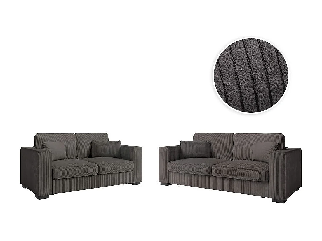Ensemble canapés 2 places et 3 places Belami en velours côtelé - Gris anthracite - Loungitude