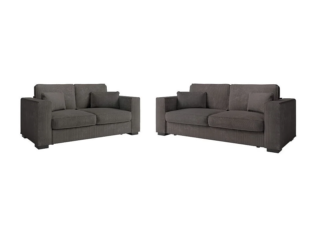Ensemble canapés 2 places et 3 places Belami en velours côtelé - Gris anthracite - Loungitude