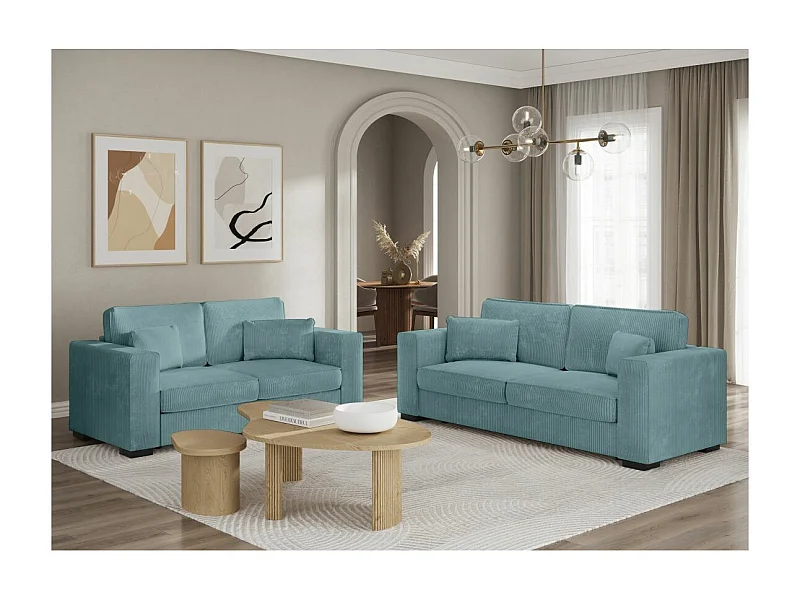 Ensemble canapés 2 places et 3 places Belami en velours côtelé - Bleu clair - Loungitude