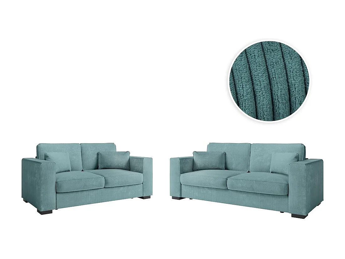 Ensemble canapés 2 places et 3 places Belami en velours côtelé - Bleu clair - Loungitude